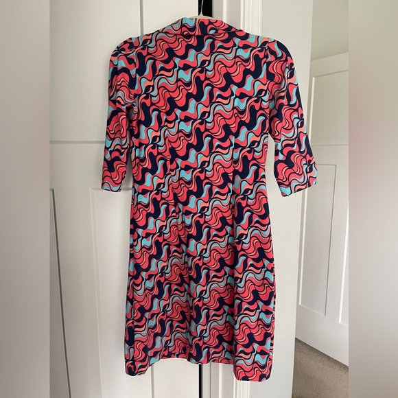 Katharine Way Dress Red Shift Geo Print half sleeve v neck - Picture 4 of 4